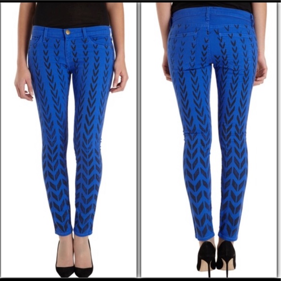 Current/Elliott ankle skinny cobalt chevron jeans - Picture 1 of 10